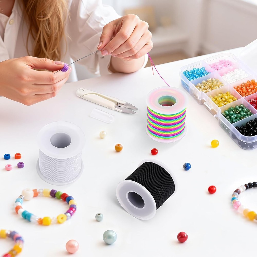 Stretchy Bracelet String Kit with Scissors & Beading Needle, 4 Rolls Elastic