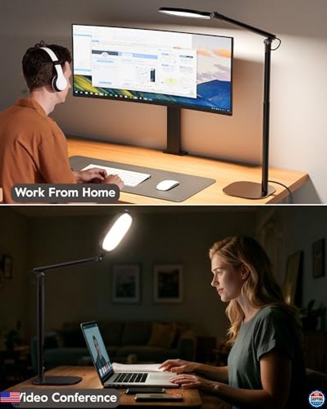 Stylish Black Tall LED Desk Lamp - 50 Modes, Memory, Timer & Adjustable Light