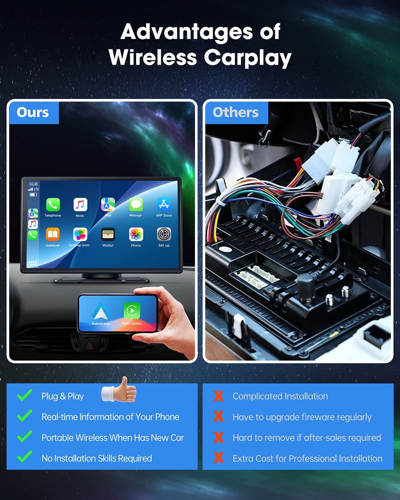 Wireless Apple Carplay Android Auto 9in Touch Screen Car Stereo w/ Backup Camera
