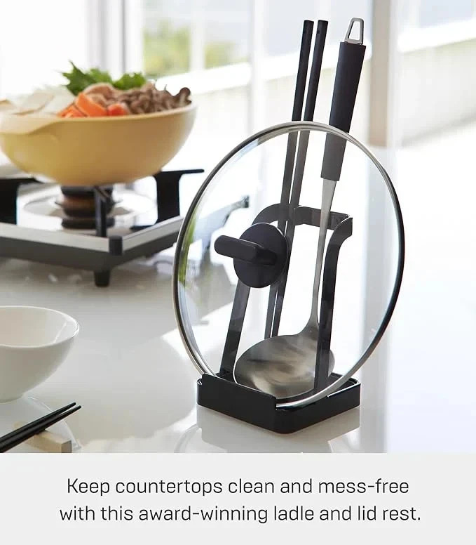 Tower Ladle Holder-Lid Stand for Utensils in Kitchen, Black