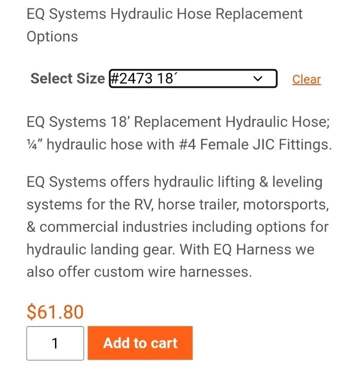 EQ Systems 18' Replacement Hydraulic Hose 2473