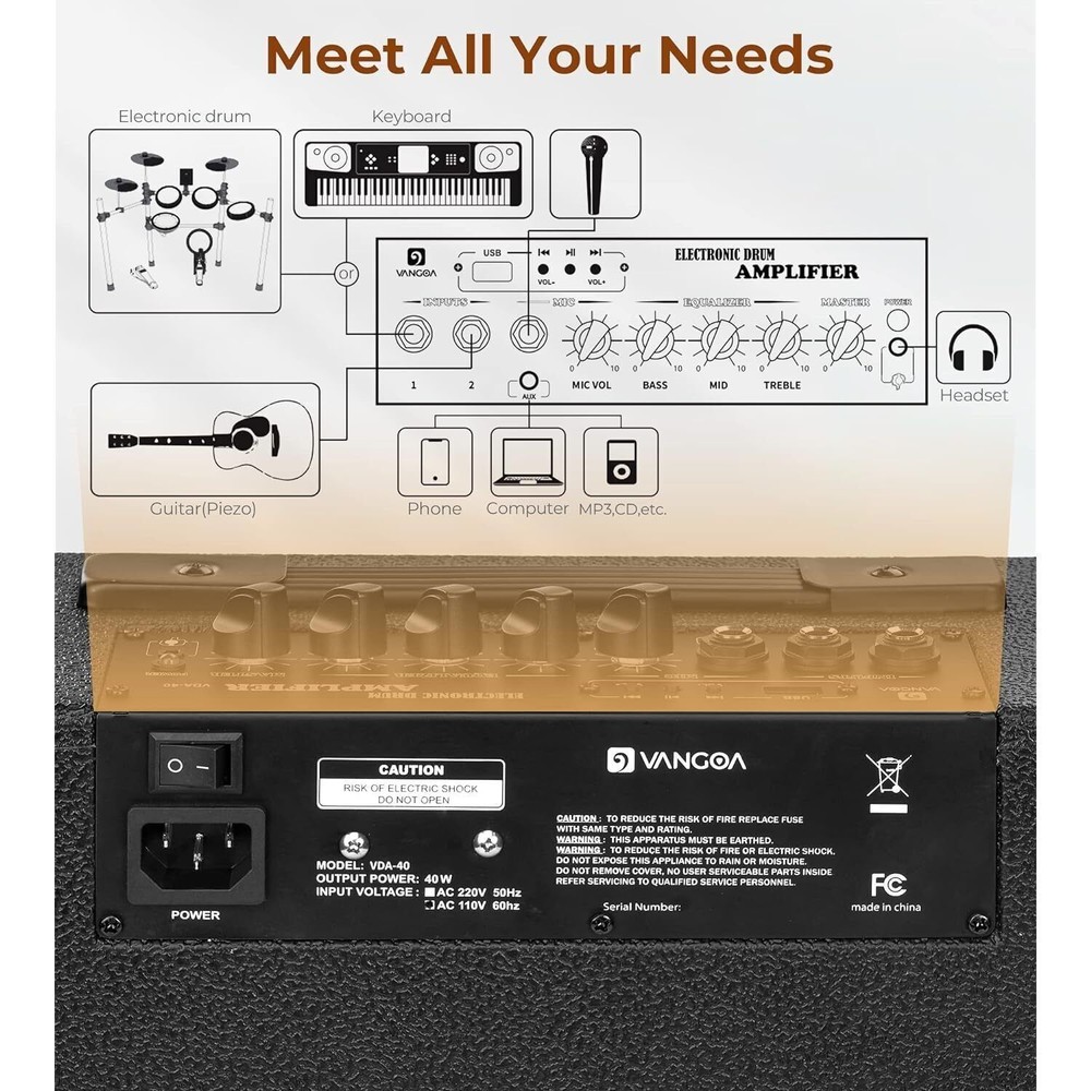 Wireless Electronic Drum Monitor, Keyboard Speaker Includes Power Cable, Black