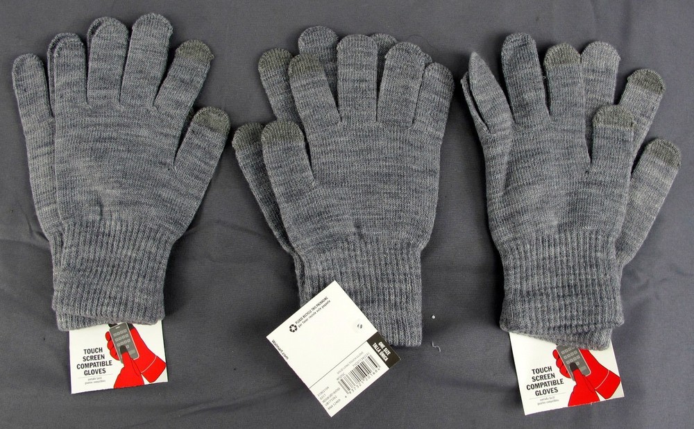 3 Pair Solid Long Touch Screen Compatible Gloves - Medium Grey Heather - 1 Size