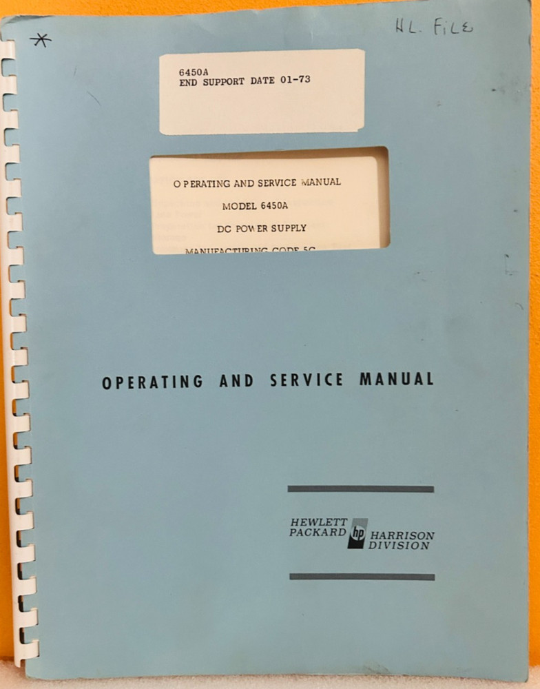HP Model 6450A DC Power Supply Operating & Service Manual.