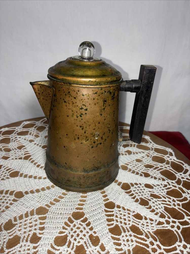 Vintage small percolator copper coffee pot READ Missing piece handle