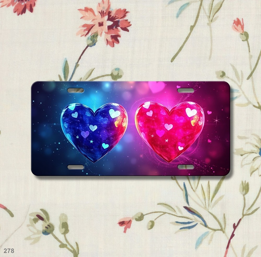 Romantic Hearts License Plate Optional Text Front Plate Special Gift