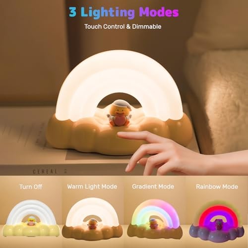 Rainbow Night Light for Kids, Cute Rainbow Light with 3 Lighting Modes & Yellow
