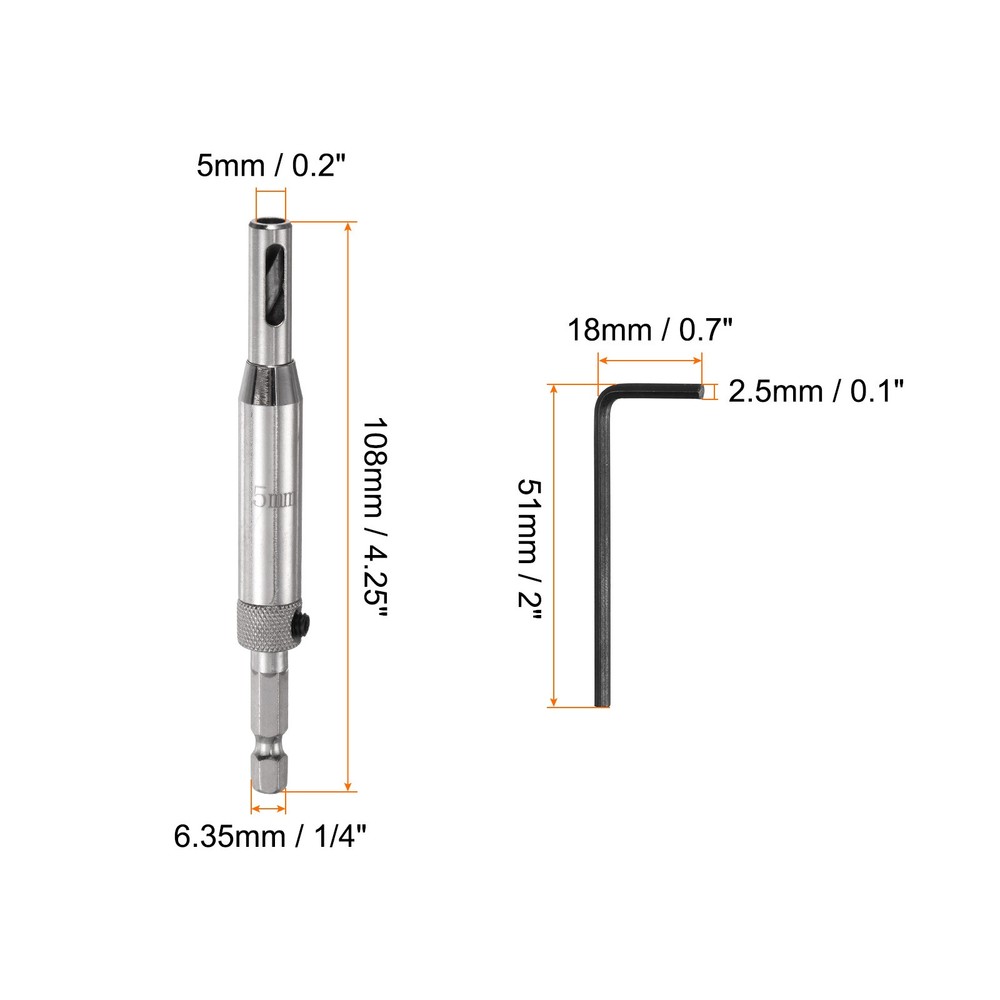 1pcs Self Centering Drill Bit Set 5mm Hex Shank 1/4" for Hinges, Silver