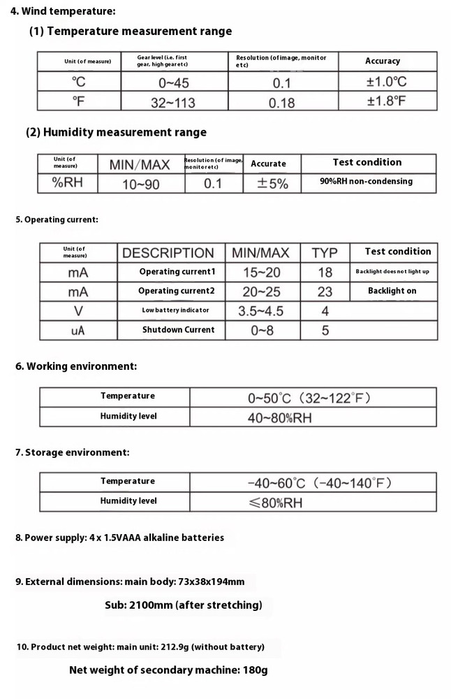 Handheld Wind Detector Telescopic Wind Measurement Anemometer Instruments
