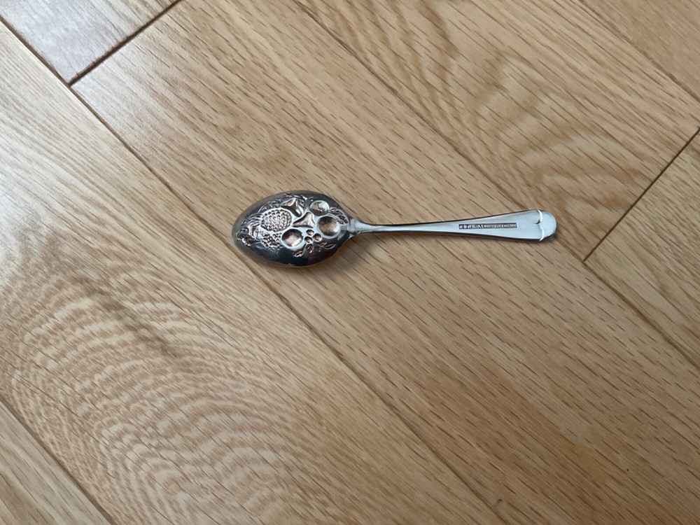 Embossed fruit demi tasse spoons, Sheffield plate