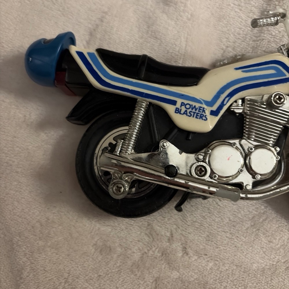 Vintage 1980s Kidco Power Blasters Pull String Motorcycle Blue White