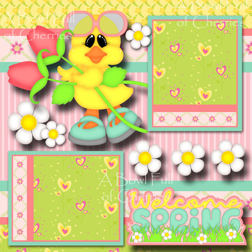 Welcome Spring 2 premade scrapbook pages printed layout paper piecing By Cherry