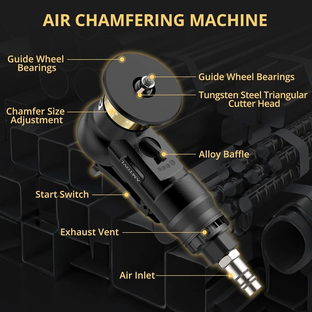 Pneumatic Chamfering Tool - Mini Air Chamfer Tool with 10 C-Angle & 10 R-Angle