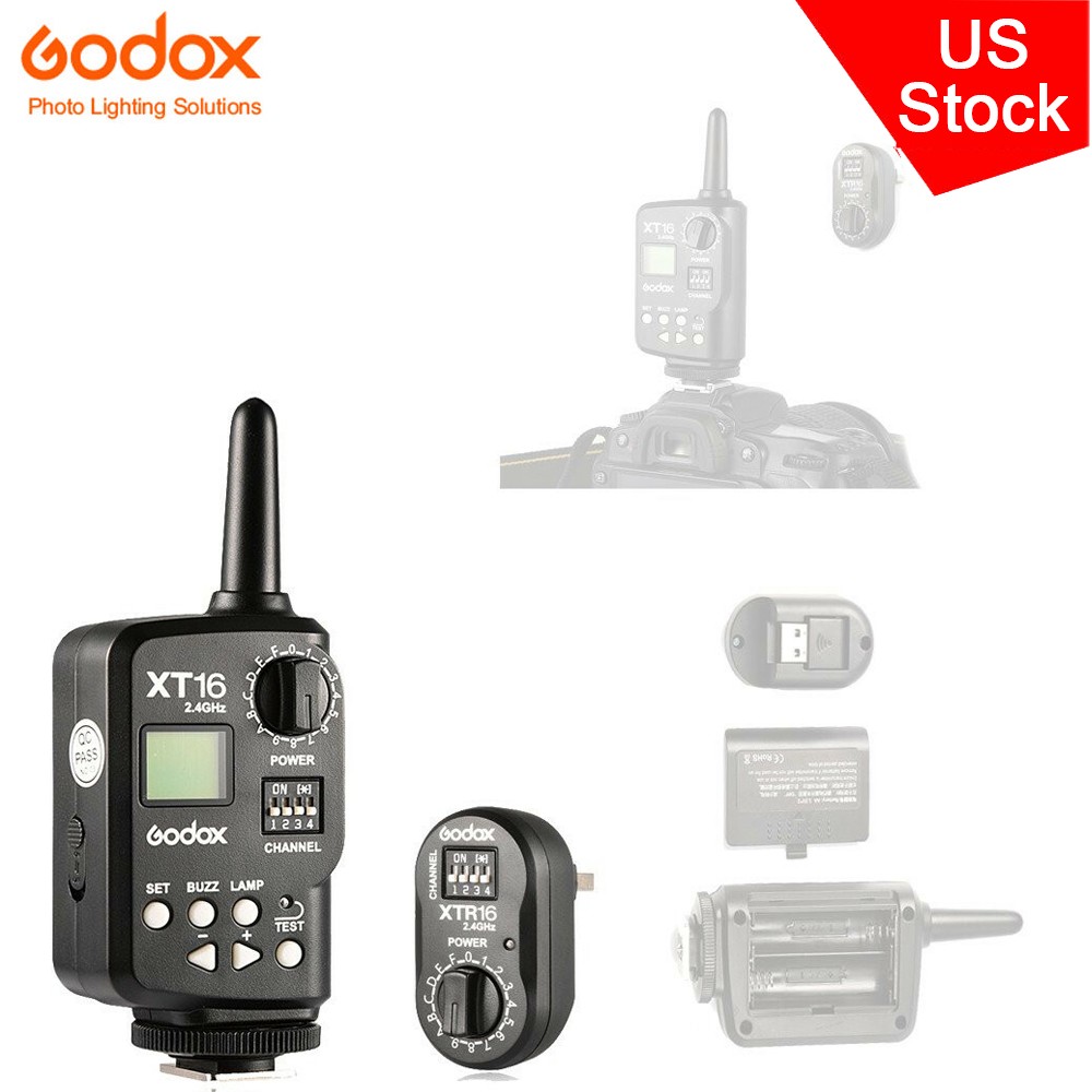 US Godox XT-16 2.4G Flash Trigger Transmitter & Receiver Kit For Studio Flashes