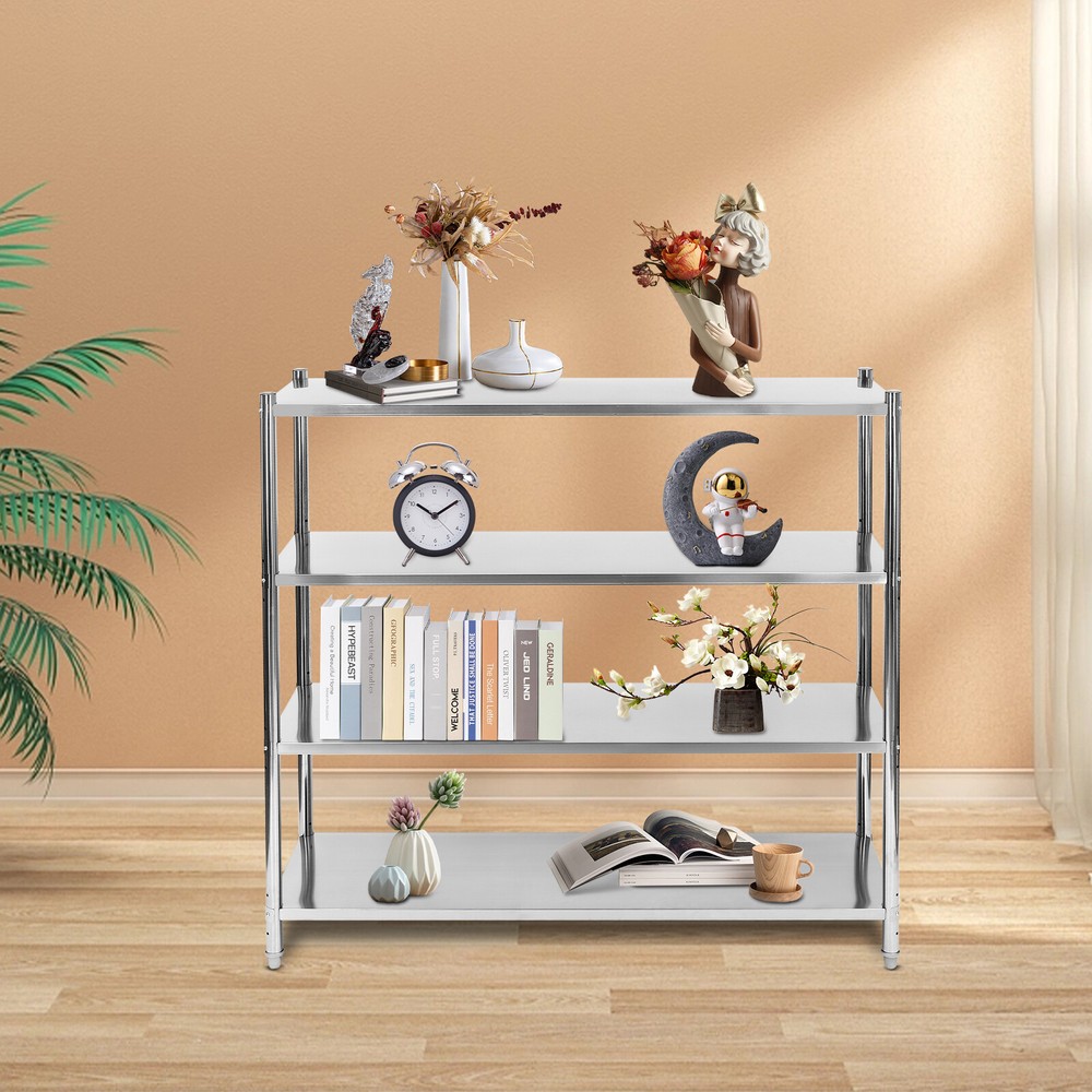 4 Tier Silver Adjustable Shelf Storage, Stainless Steel Heavy Duty Shelving NEW