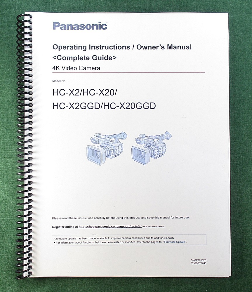 Panasonic HC-X20 Instruction Manual: Full Color 323 pages & Protective Covers