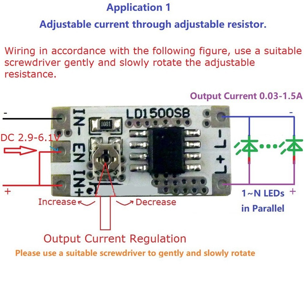 DC 3-6V 28-1500mA Adjustable Output Current LED Driver Module PWM Control5862