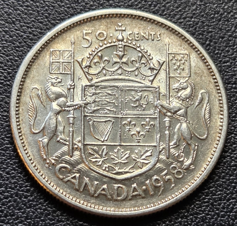 1958 Canada Silver 50-Cent Half Dollar Coin - 80% Silver - Great Condition
