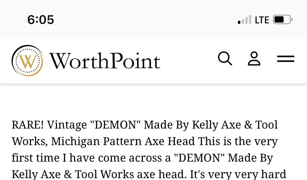 DEMON Single Bit MICHIGAN PATTERN Axe Head Made By KELLY AXE & TOOL WORKS