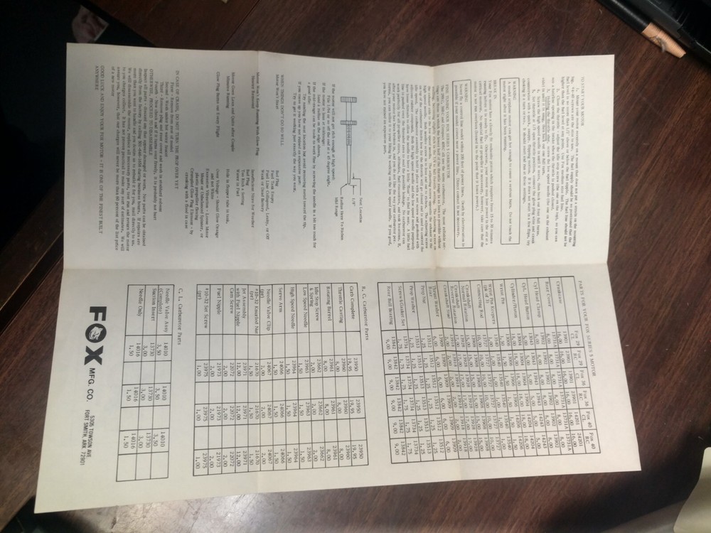 FOX Model Airplane Engine Series 5 --- .29 .36 .40 Owners Guide