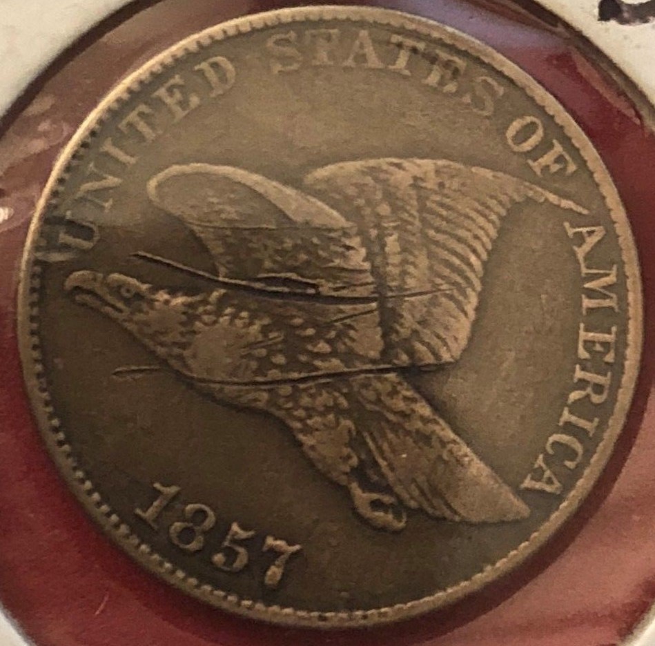 1857 Flying Eagle cent with overall X Fine details - scratched