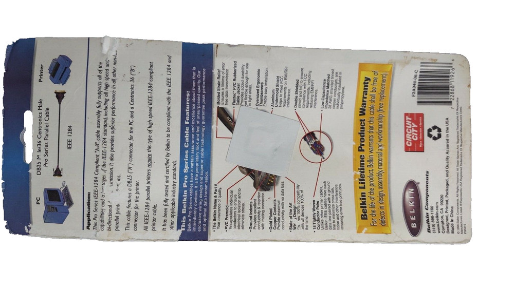 Belkin Pro Series IEEE 1284 Parallel Printer Cable DB25 Male Centronics 36