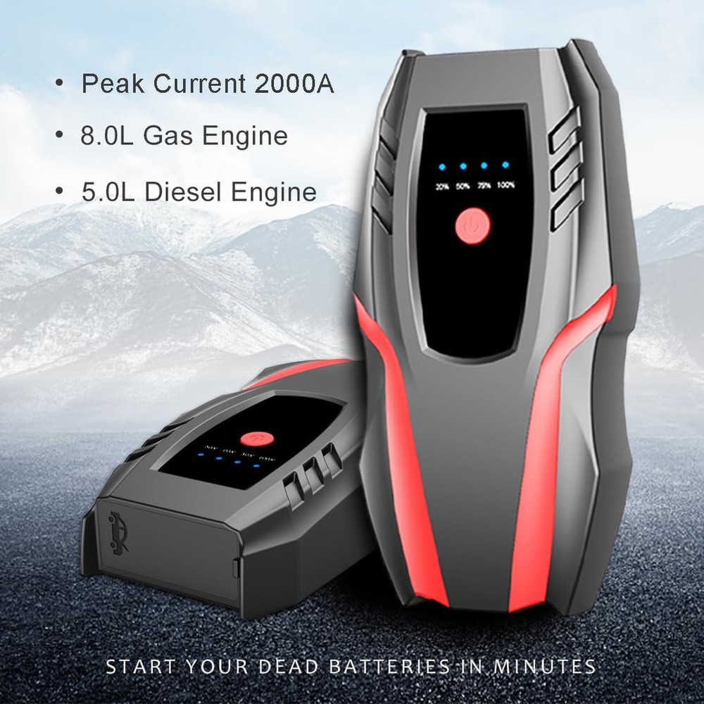 12v Auto Jump Starter Pack with Air Compressor, Peak Current 2000a, Car Lithi...