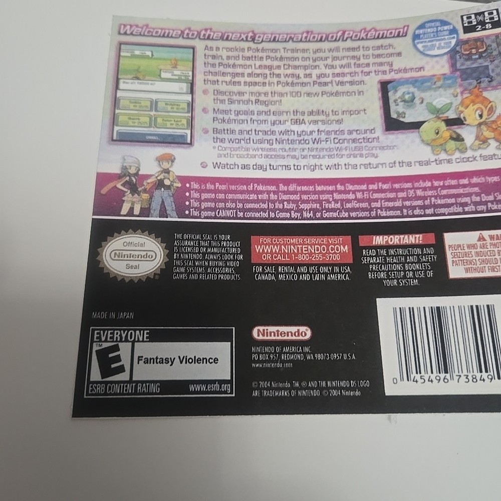 Replacement Case For Pokemon Pearl Version Nintendo DS
