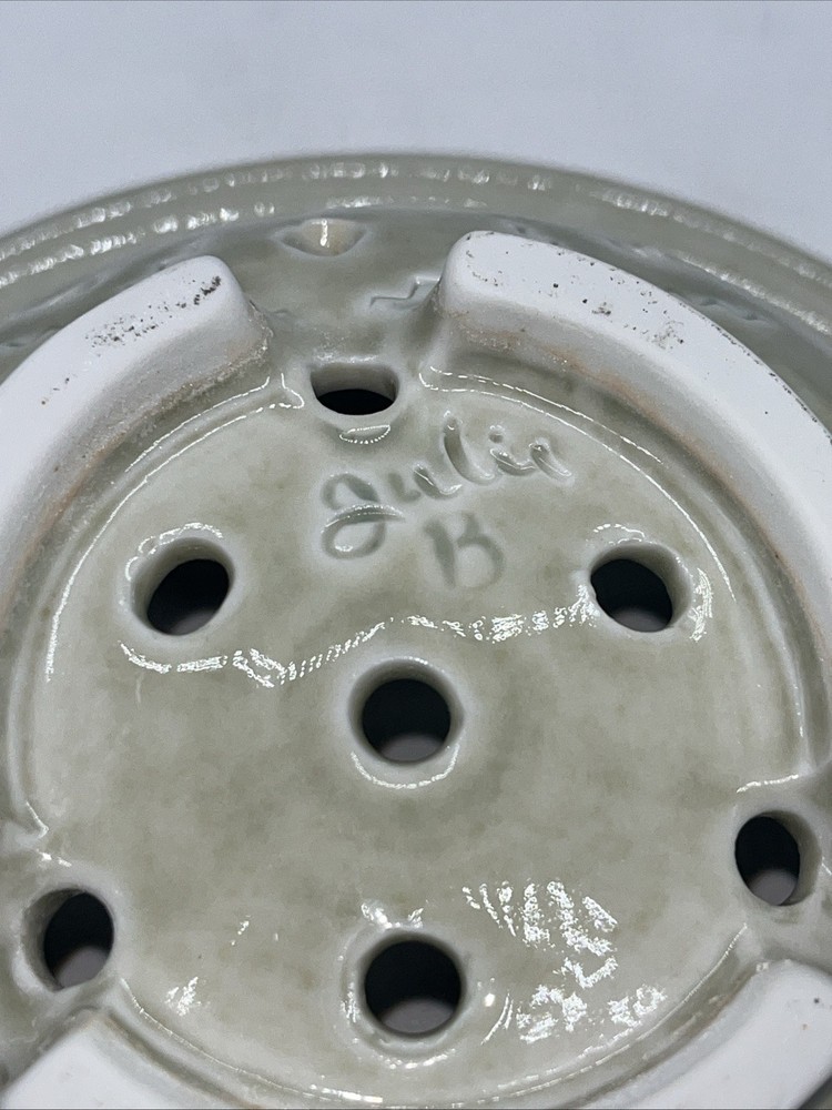 Studio Art Pottery Colander Berry Strainer 7” Celadon Green Signed