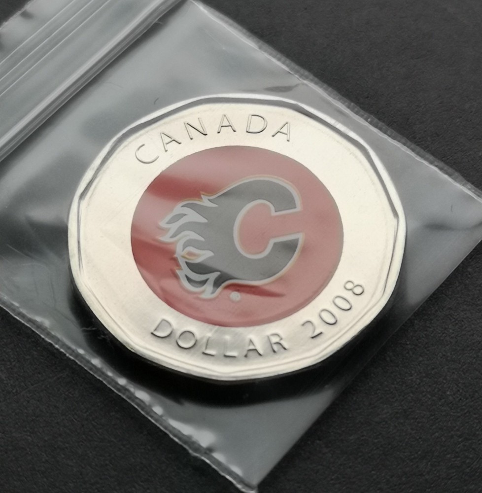 ***  CANADA  COLOURED  LOONIE  2008  ***  CALGARY  FLAMES  ***