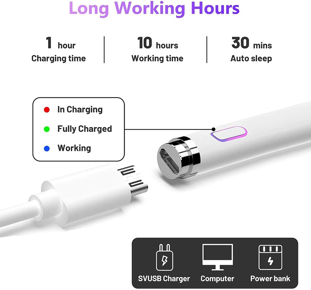 Active Rechargeable Stylus Pen Compatible for iOS & Android Touch Screens