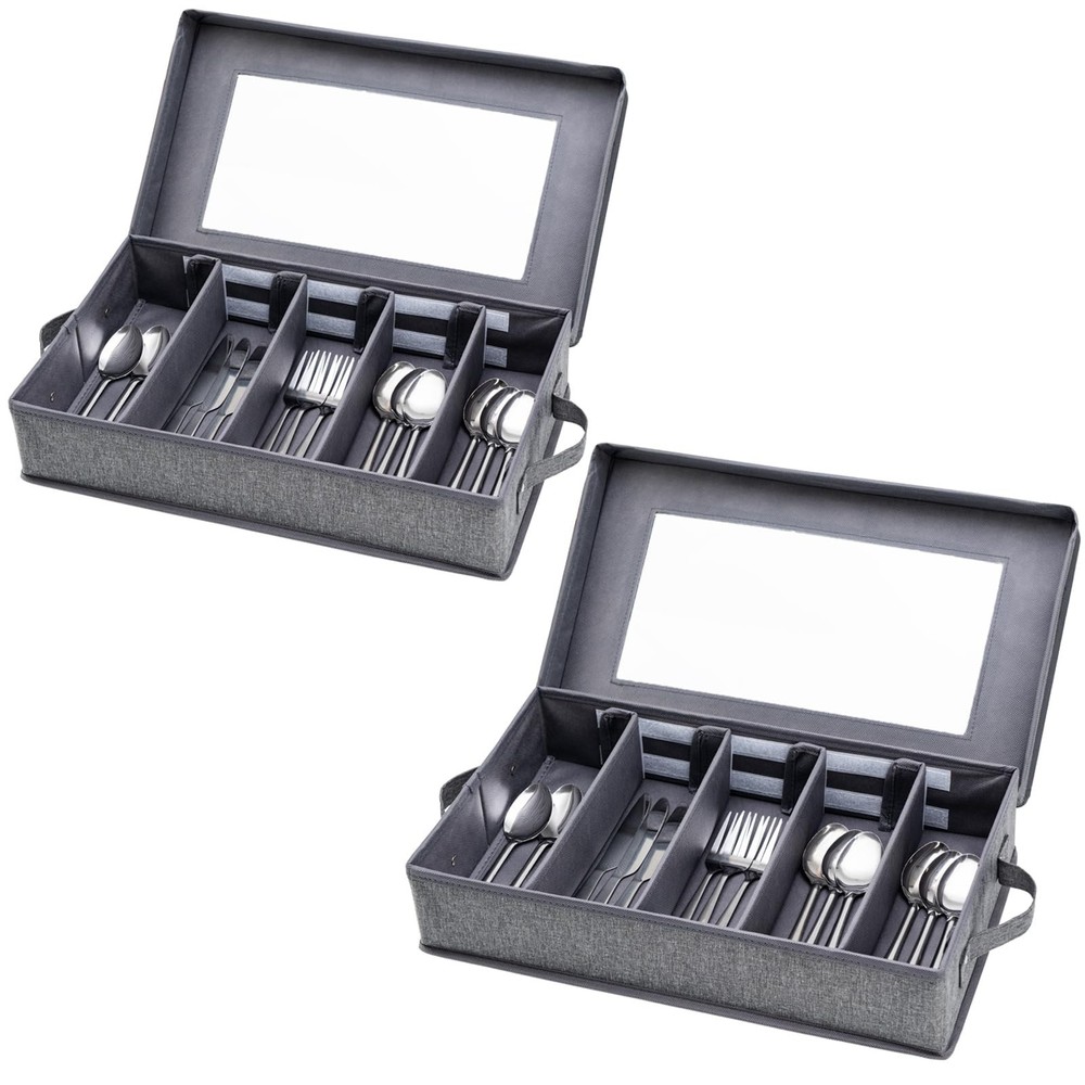 Silverware Storage Box 2 Pack, Flatware Storage, Utensil Storage with Removab...