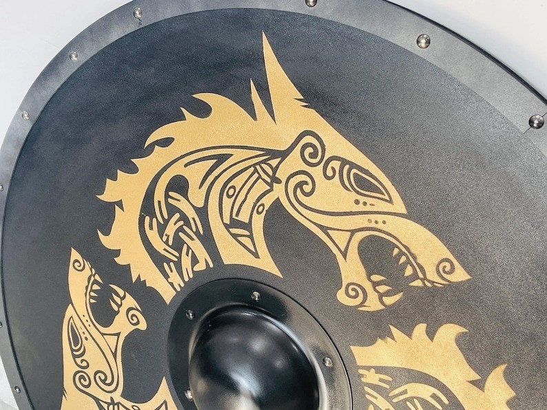 Fenrir Wolf Viking Shield: Battleworn Medieval Warrior Shield