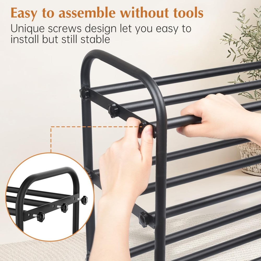 3-Tier Expandable Shoe Rack, Stackable and Adjustable Shoes Organizer Storage...