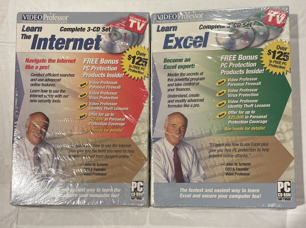 Video Professor Learn The Internet & Excel PC Software On Two CDs. NEW