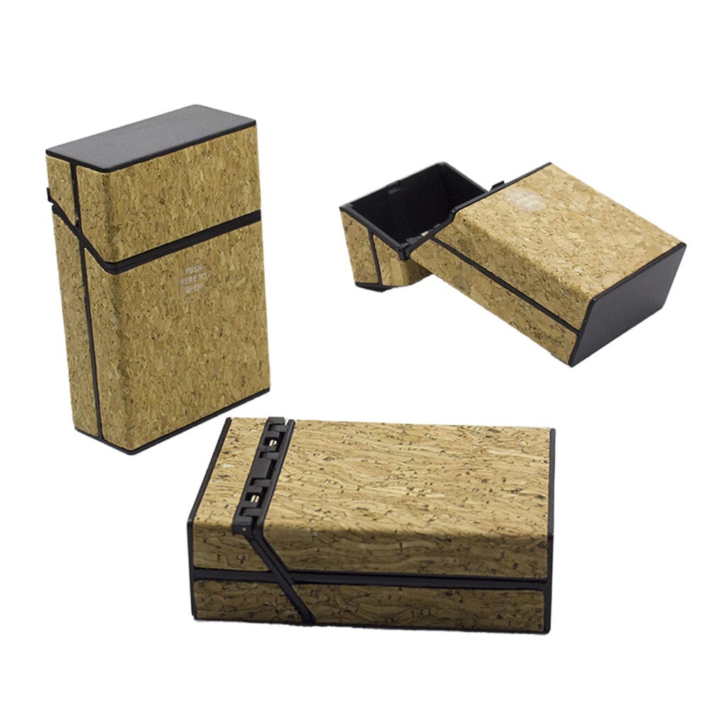3 Pack 100' Size Push-to-Open Plastic Cigarette Case Wooden Feeling Finish