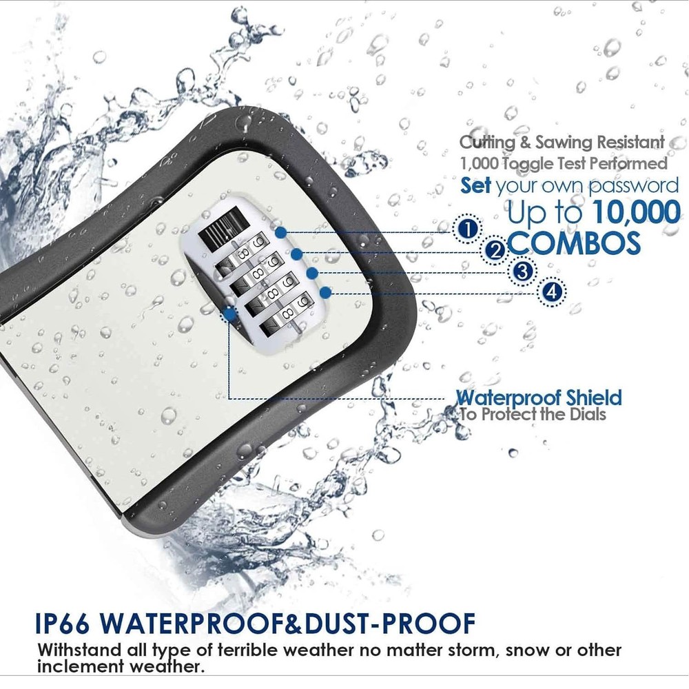 4 Digit Combination Lock Box Wall Mount Security Safe Large 5 Key Waterproof