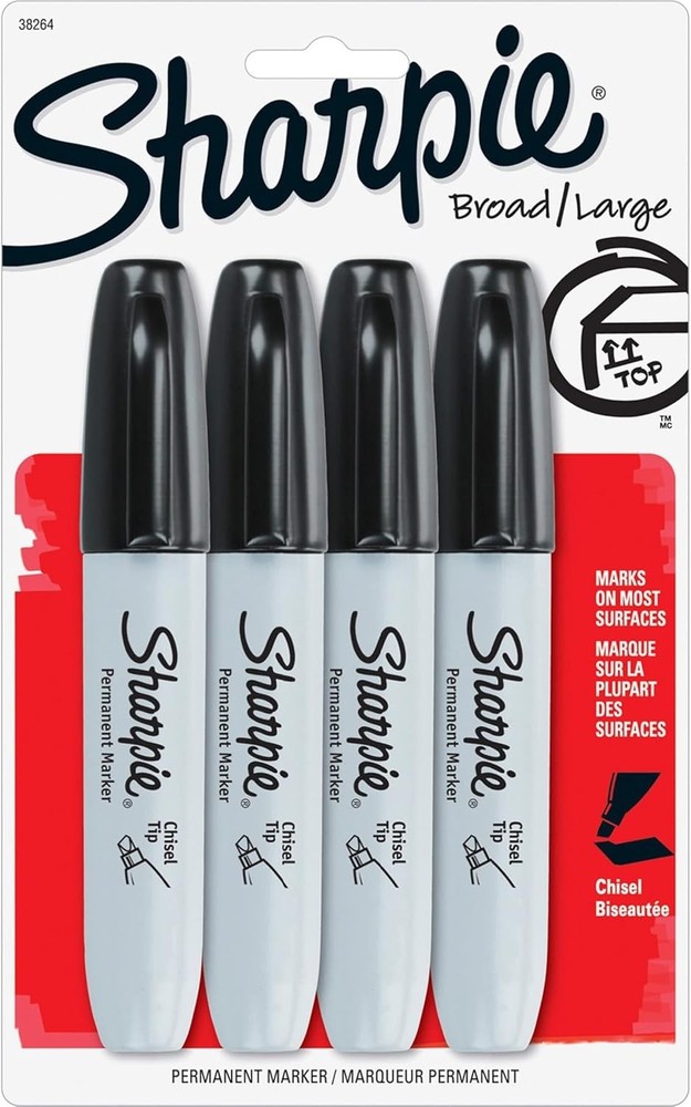 Sharpie Permanent Markers, Chisel Tip, Black, 4 4 Count (Pack of 1), Black