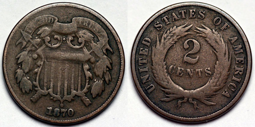 1870  Two Cent Piece