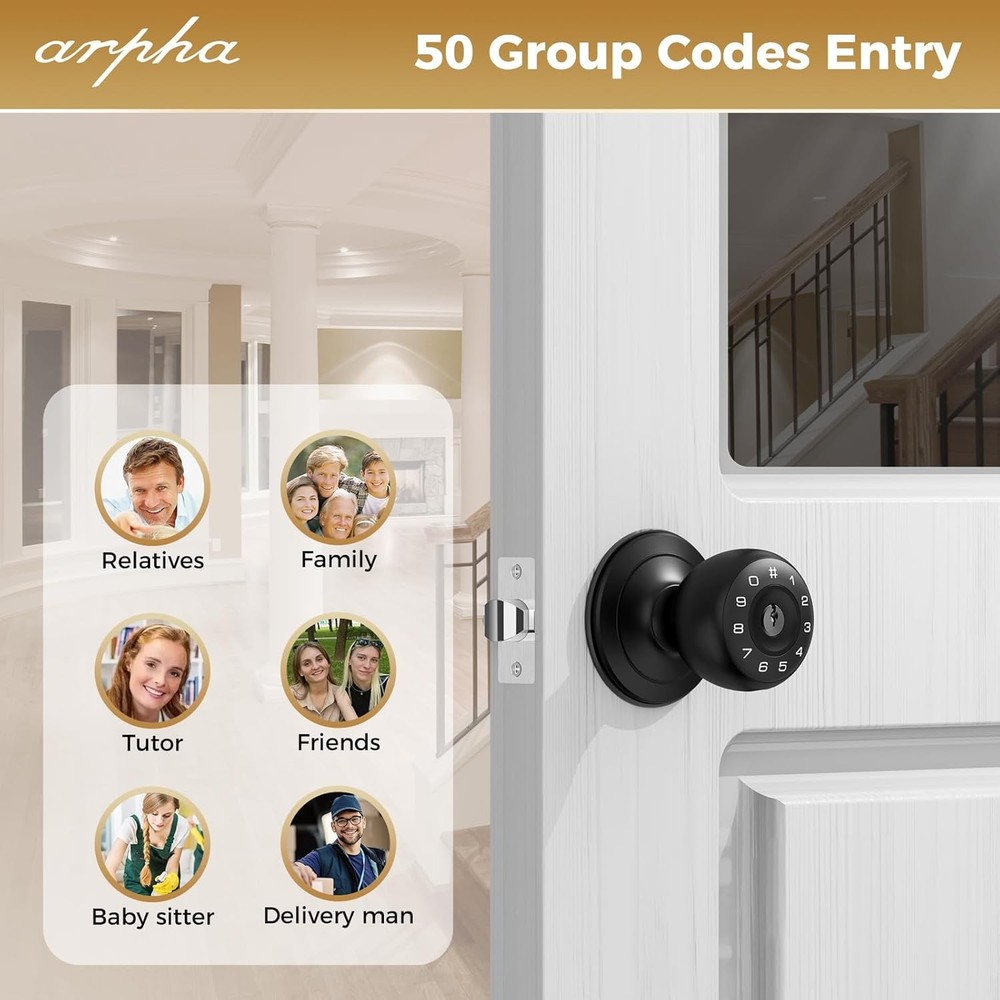 ARPHA Smart Door Lock Knob Auto Keyless Entry AntiPeeping Password Handle