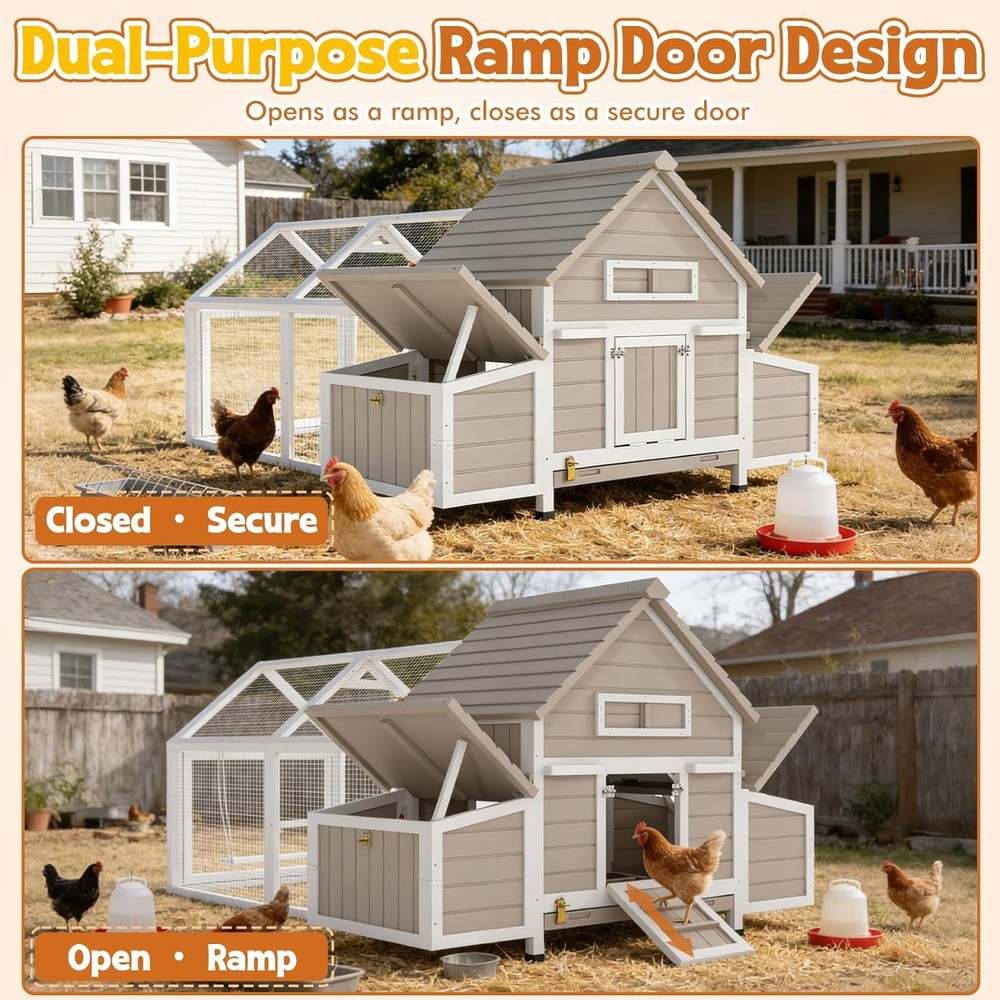 PETSCOSSET 83"L Large Chicken Coop with Run for 2–4 Chickens with Nesting Boxes