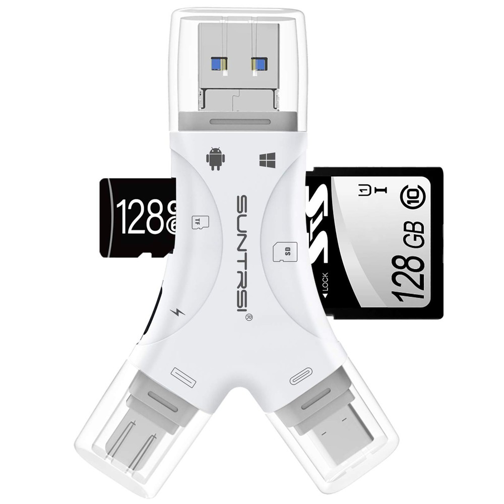 SD Card Reader for iPhone/ipad/Android/Mac/Computer/Camera,4 in1 Micro White