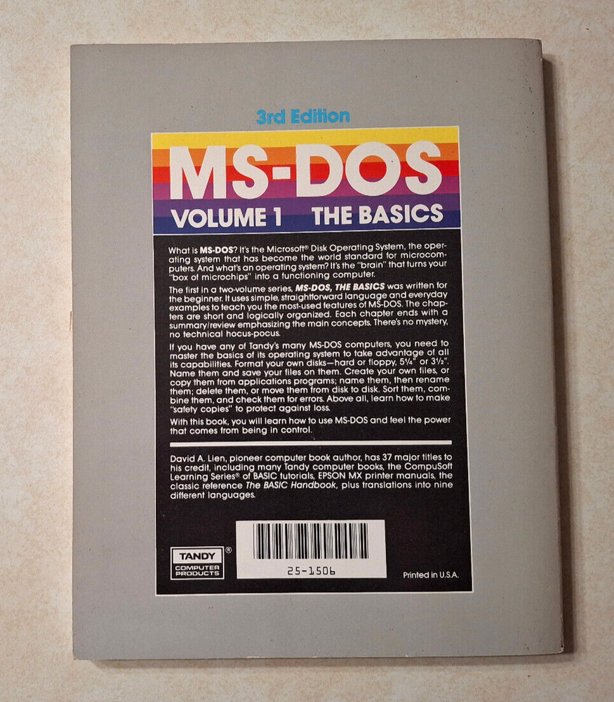 Tandy MS-DOS The Basics Volume 1 Vintage 1985 David A. Lien 3rd Ed Programming