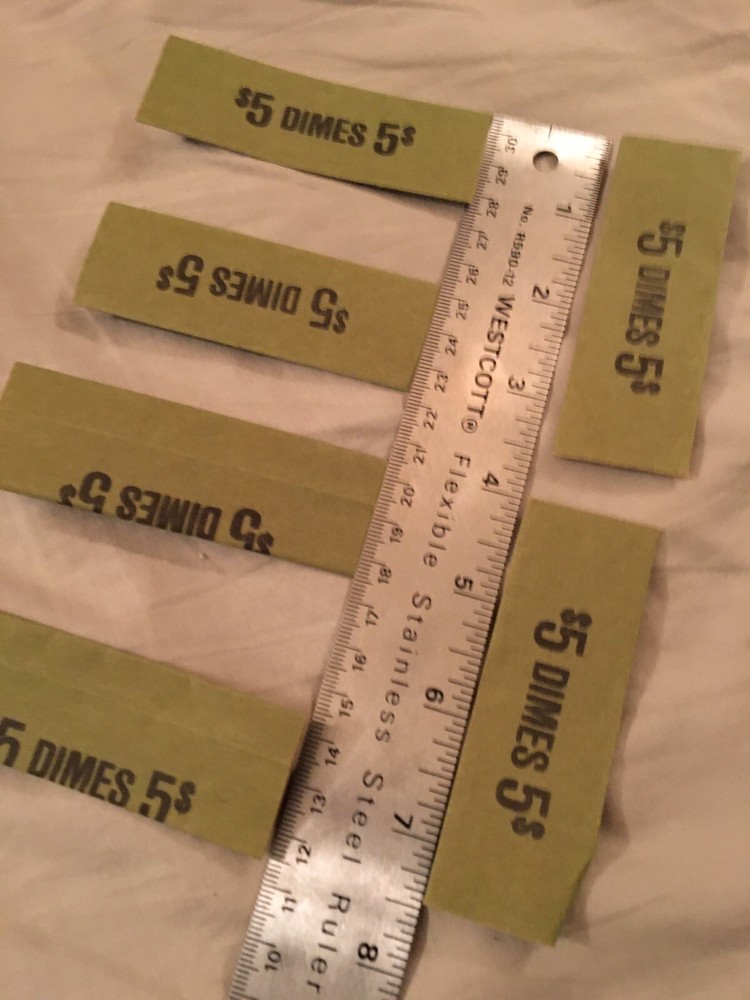 6 Rolls for dimes, paper sorting and counting, five dollars per roll