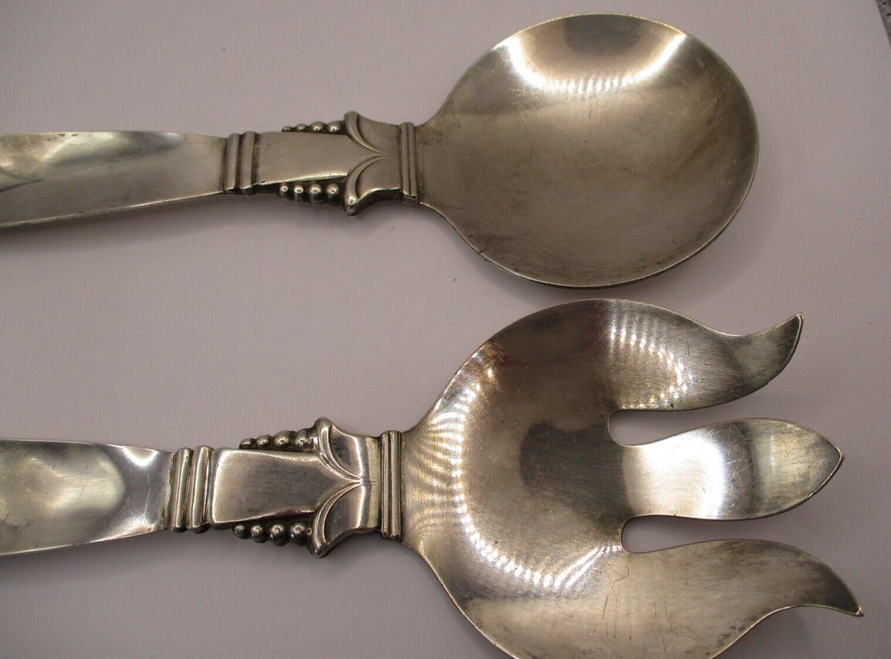 MCM DANISH JEORG JENSEN STYLE SILVER PLATED SALAD SERVER SET