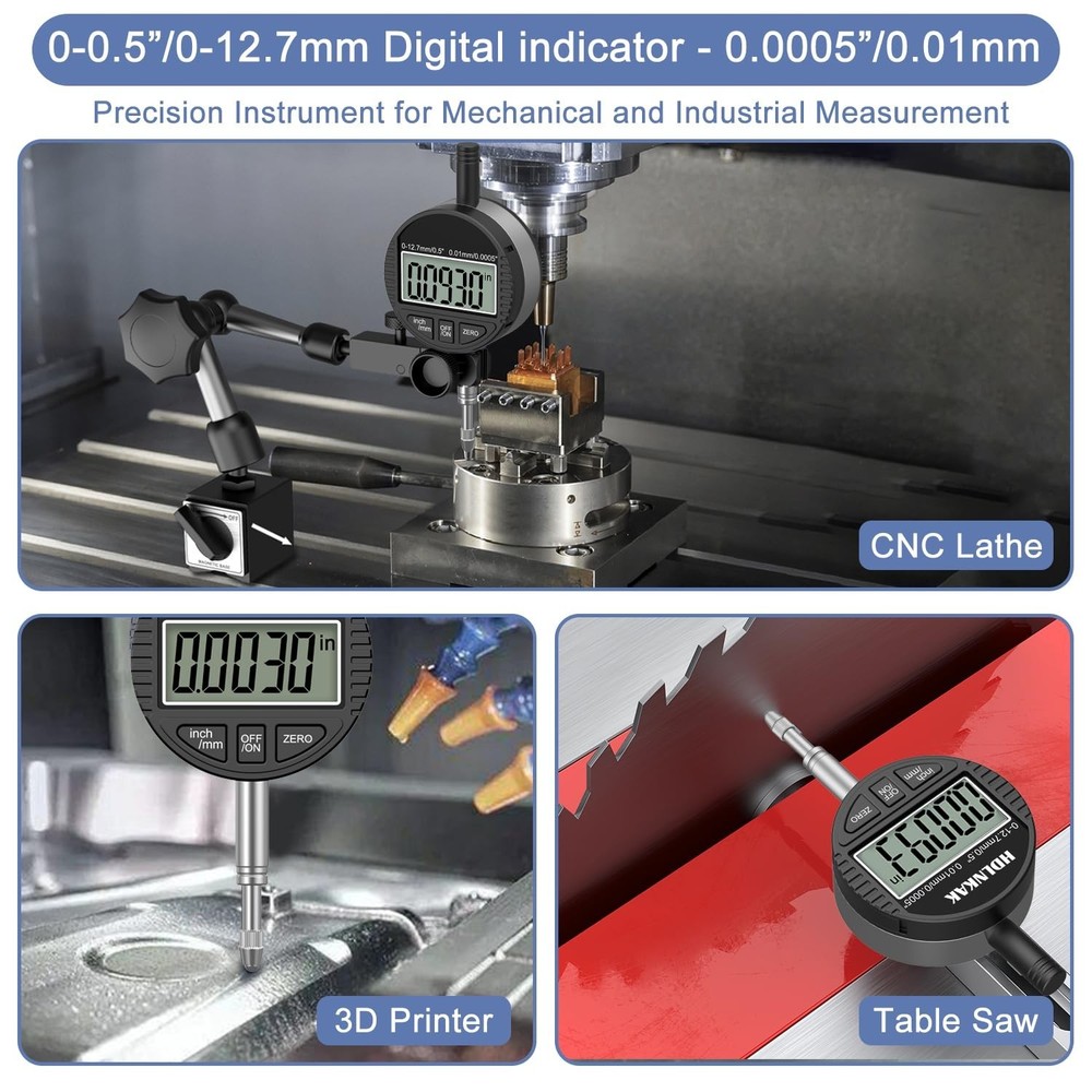 0-12.7mm High Precision Dial Indicator with LCD Display and Metric Conversion