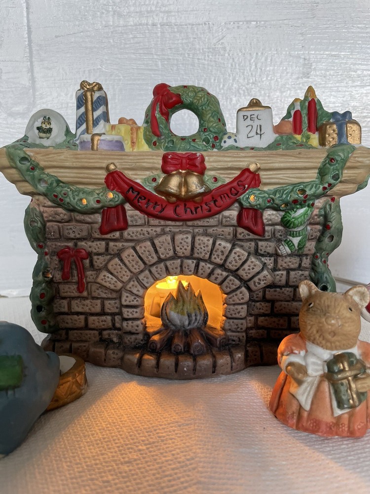 Vintage Fireplace Night Light Set With Original Box Works *READ*