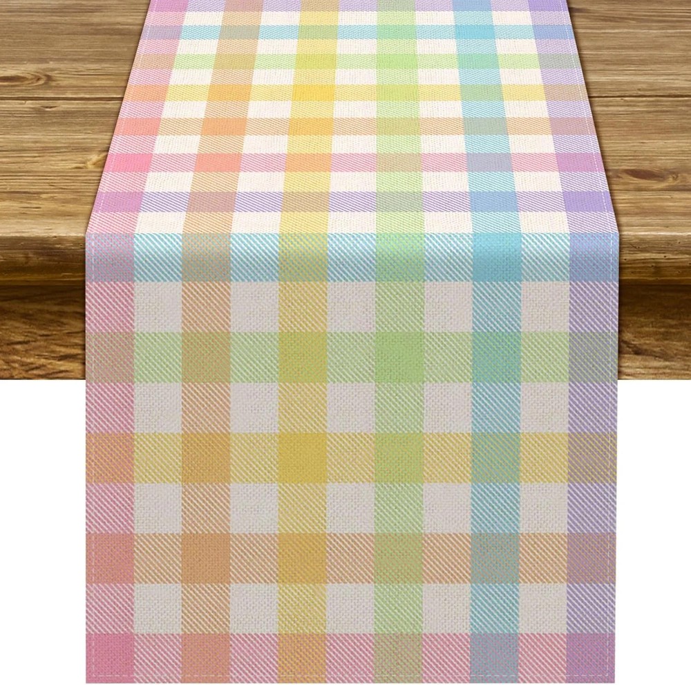 Pudodo Easter Buffalo Plaid Check Table Runner Spring Holiday Farmhouse Fireplac