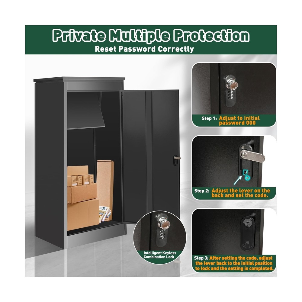 Package Delivery Boxes for Outside, Extra Large Black Parcel Drop Box with Co...