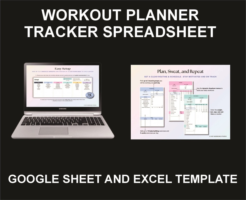 Workout Planner, Fitness Tracker, Excel and Google Sheets Template